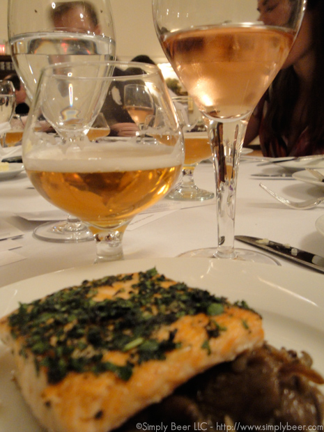 2nd course: Salmon with mushrooms and Baby Bok Choy paired with a rare Robert Sinskey Vineyards Vin Gris 2009 and Brooklyn Local 1.  While the Rose and samon were a wonderful combination, the mushroom got the better of the wine, while the Local 1 was able to nicely compliment the whole dish.