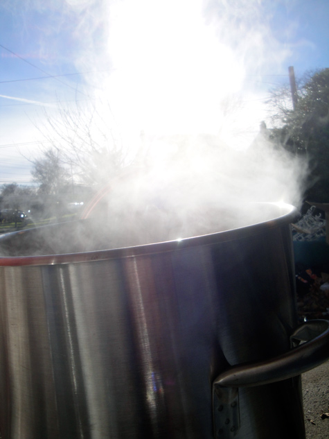 Sun behind the boiling brewpot